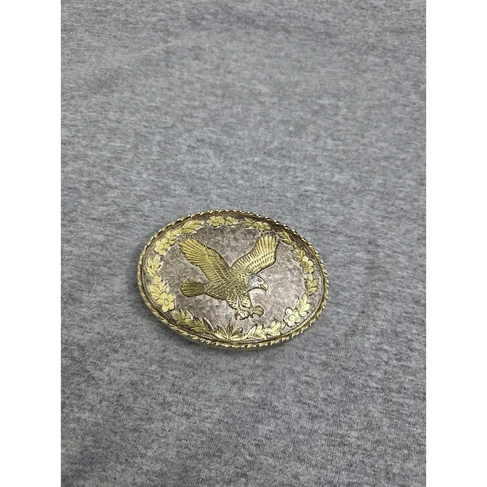 Vintage Silver Gold Eagle Patina Womens Belt Buckle USA